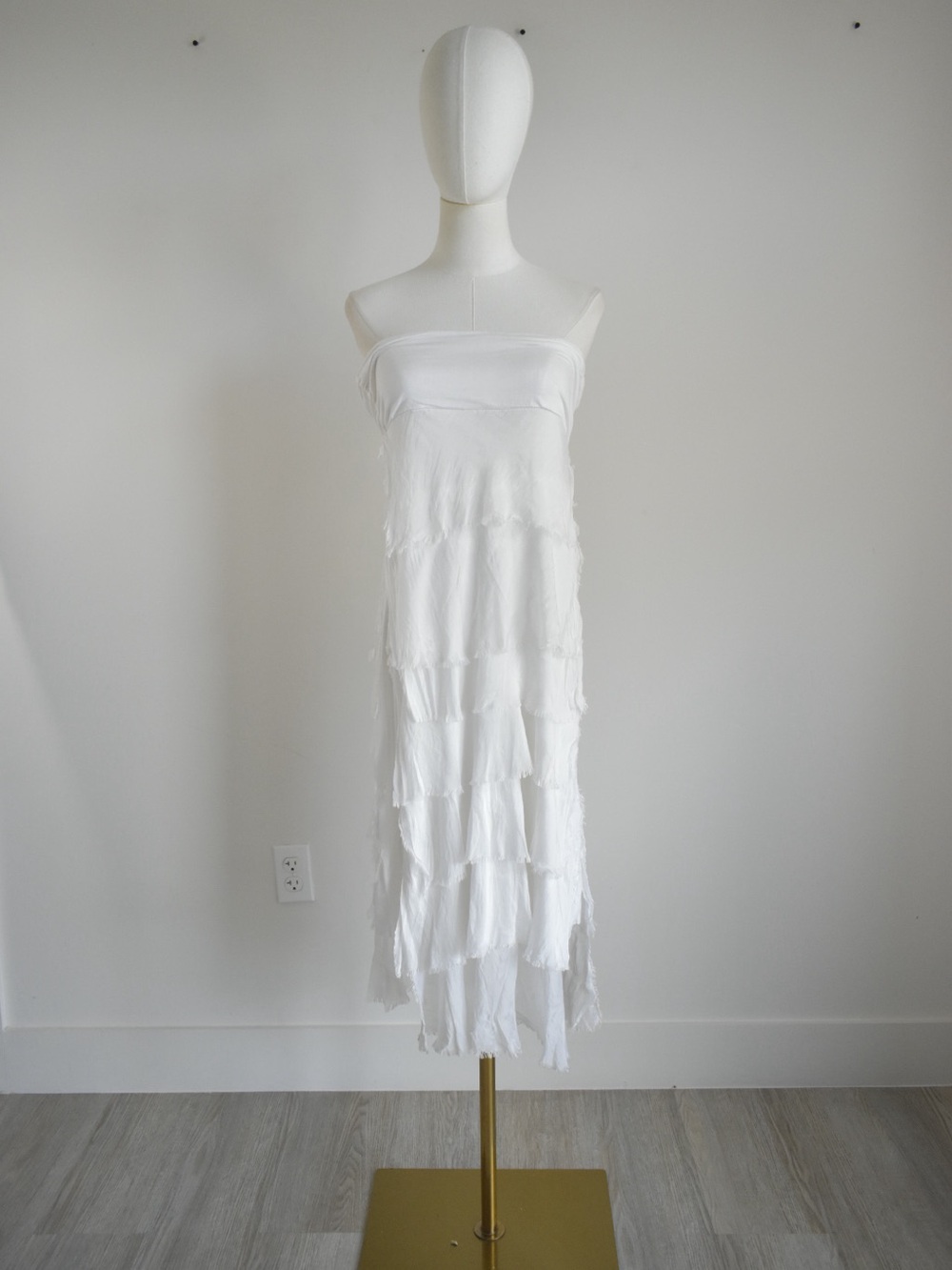 Italian Silk Tiered Strapless Midi Dress S